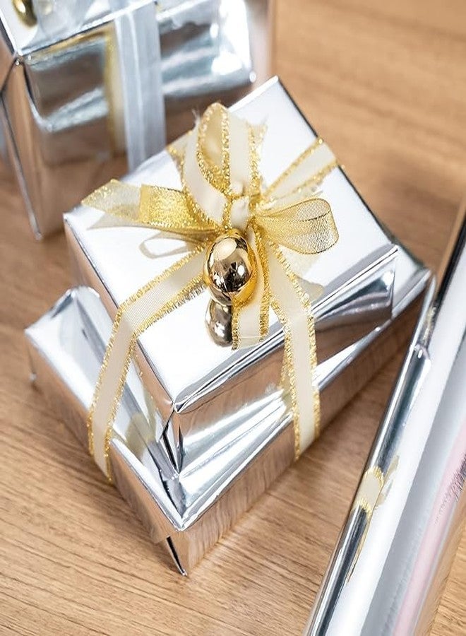 ورق تغليف هدايا لامع فضي معدني من WRAPAHOLIC - لفة ورق تغليف هدايا بلون موحد، مثالية لحفلات الزفاف، عيد الحب، أعياد الميلاد، الكريسماس، حفلات استقبال المولود، وباقات الزهور المصنوعة يدويًا - 17 بوصة × 32.8 قدم - Image 3